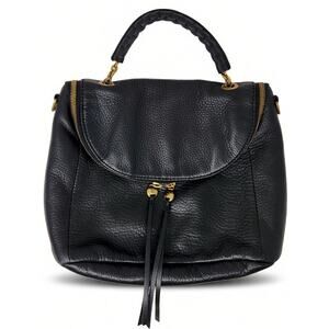 Hobo Brand Amble Leather Purse Black Pebbled Leather Top Handle Tassel Bag